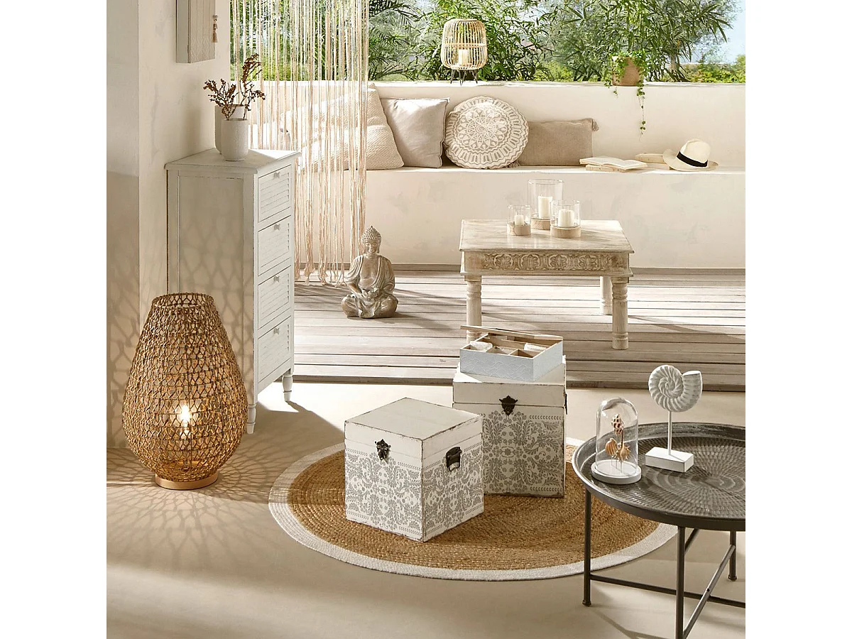 Statue Déco "Bouddha Blanchi" 39cm Beige