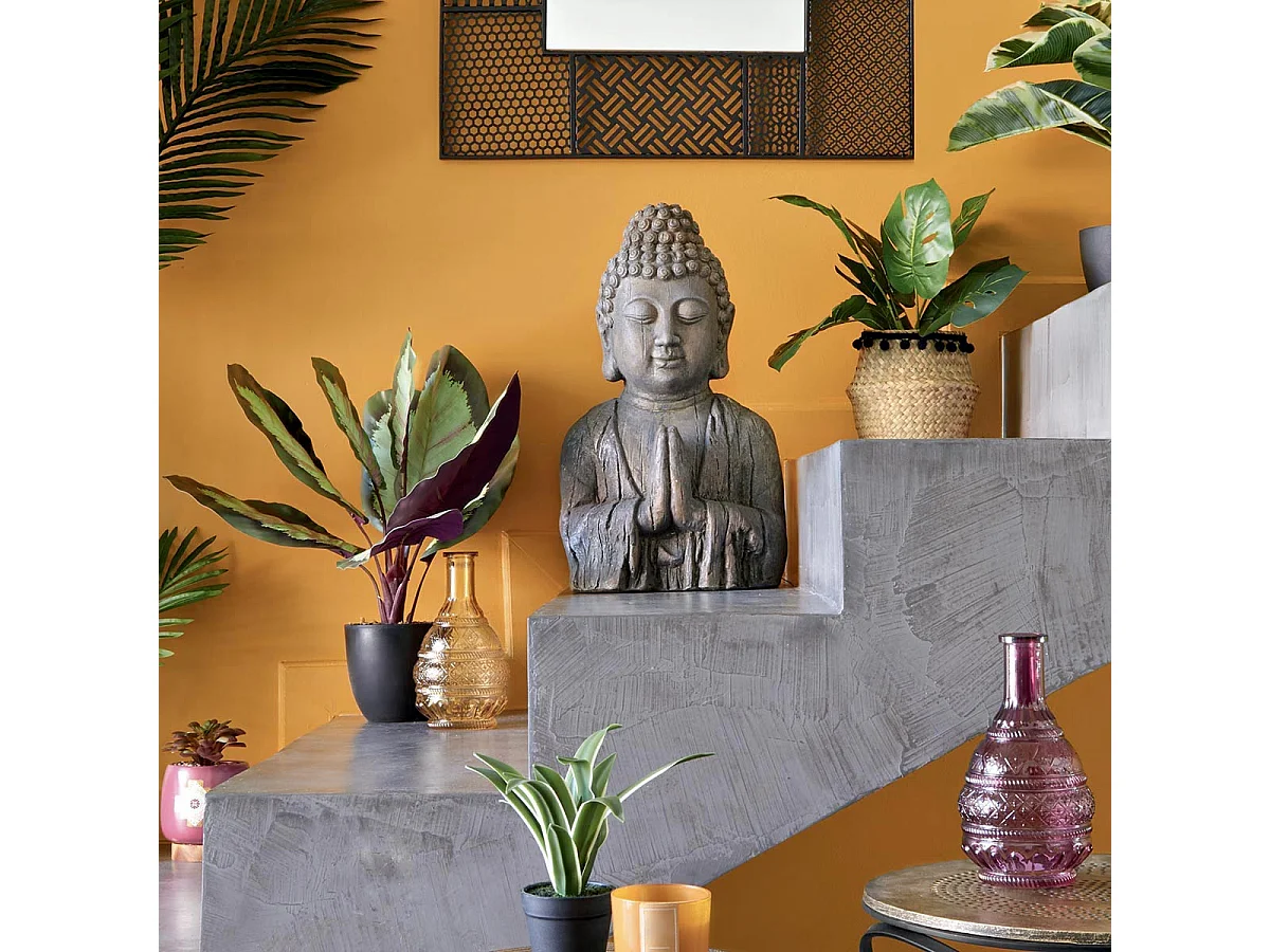 Statuette de Bouddha "Effet Bois" 49cm Gris