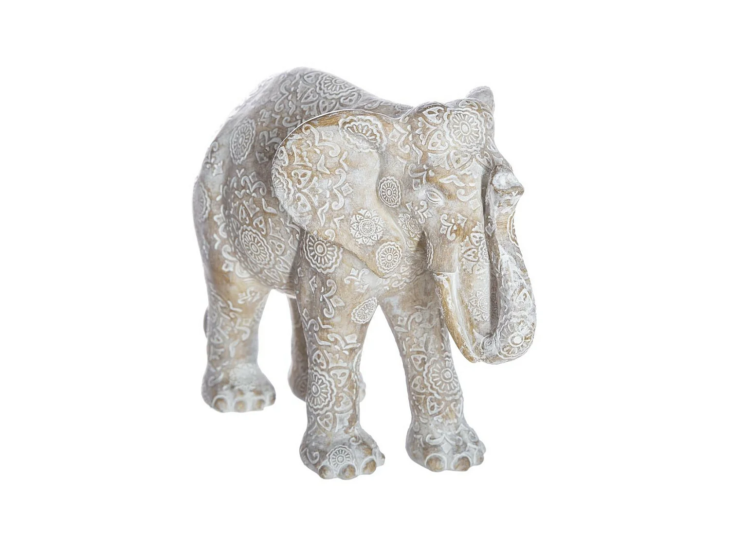 Objet décoratif Éléphant en Résine effet Bois Blanchi L 19 cm