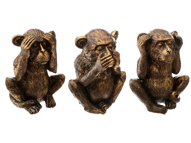 Lot de 3 Statuettes Déco "Singe Sagesse" 17cm Or