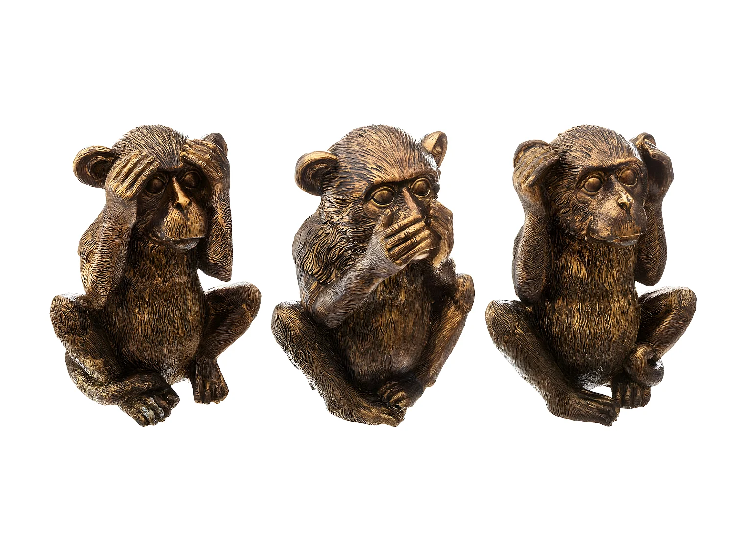 Lot de 3 Statuettes Déco "Singe Sagesse" 17cm Or