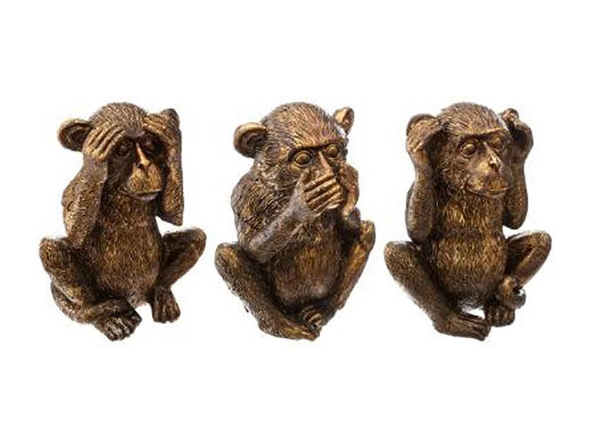 Lot de 3 Statuettes Déco "Singe Sagesse" 17cm Or