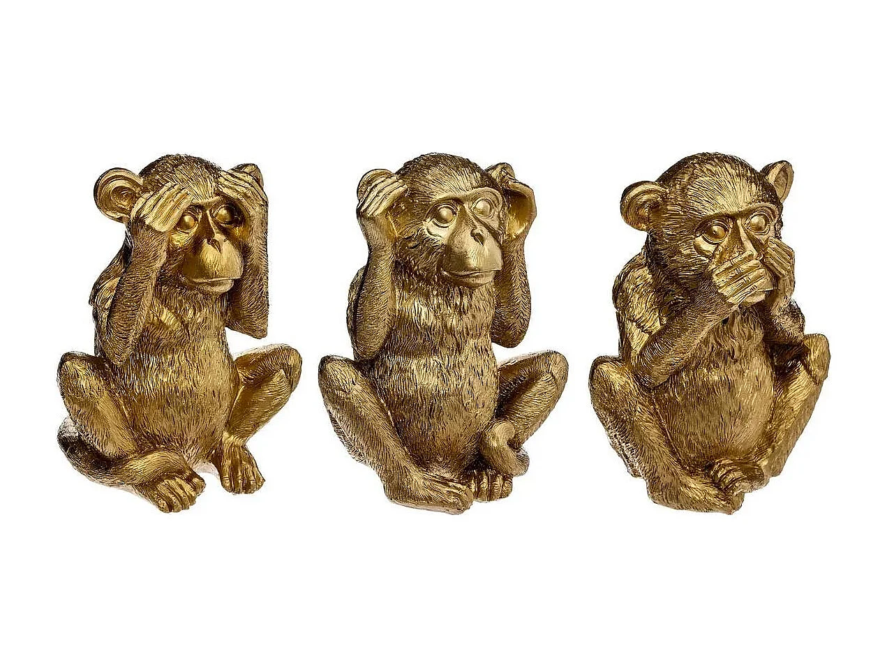 Lot de 3 Statuettes Déco "Singe Sagesse" 17cm Or
