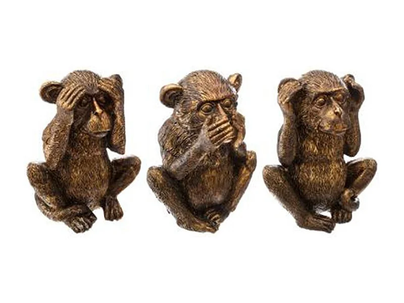 Lot de 3 Statuettes Déco "Singe Sagesse" 17cm Or
