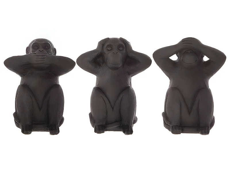 Lot de 3 Statues Singes "Sagesse" 24cm Noir