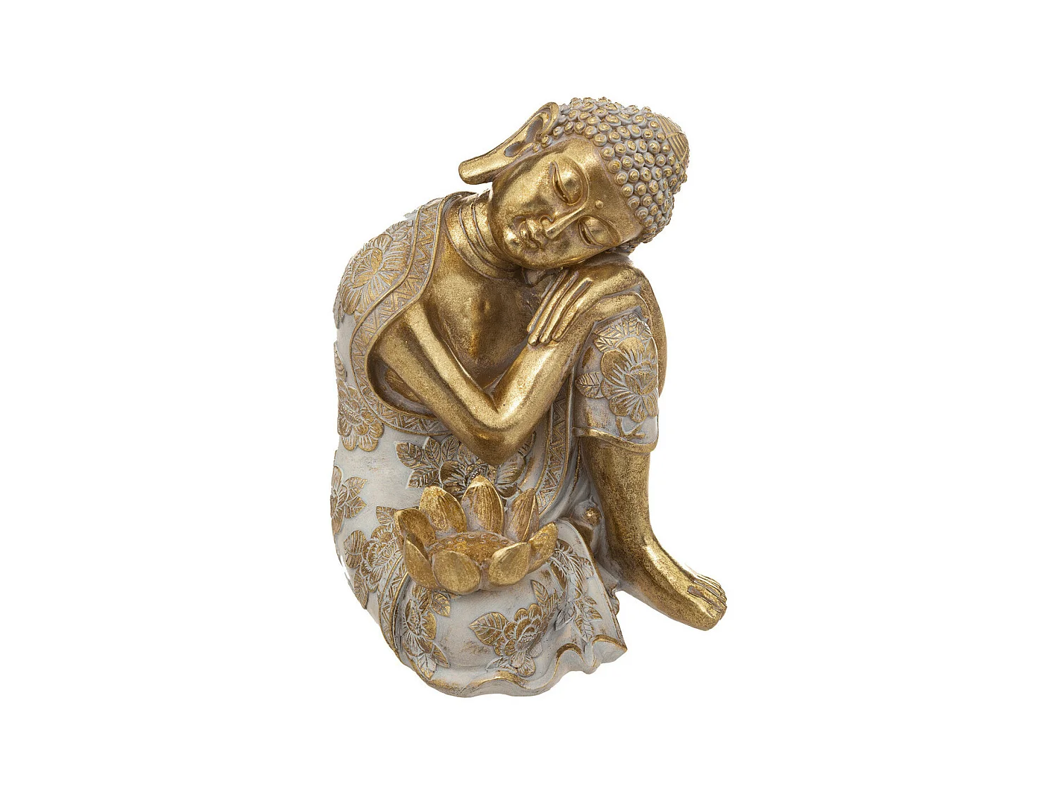 Statue décorative Bouddha en résine Dorée motifs en relief H 23 cm
