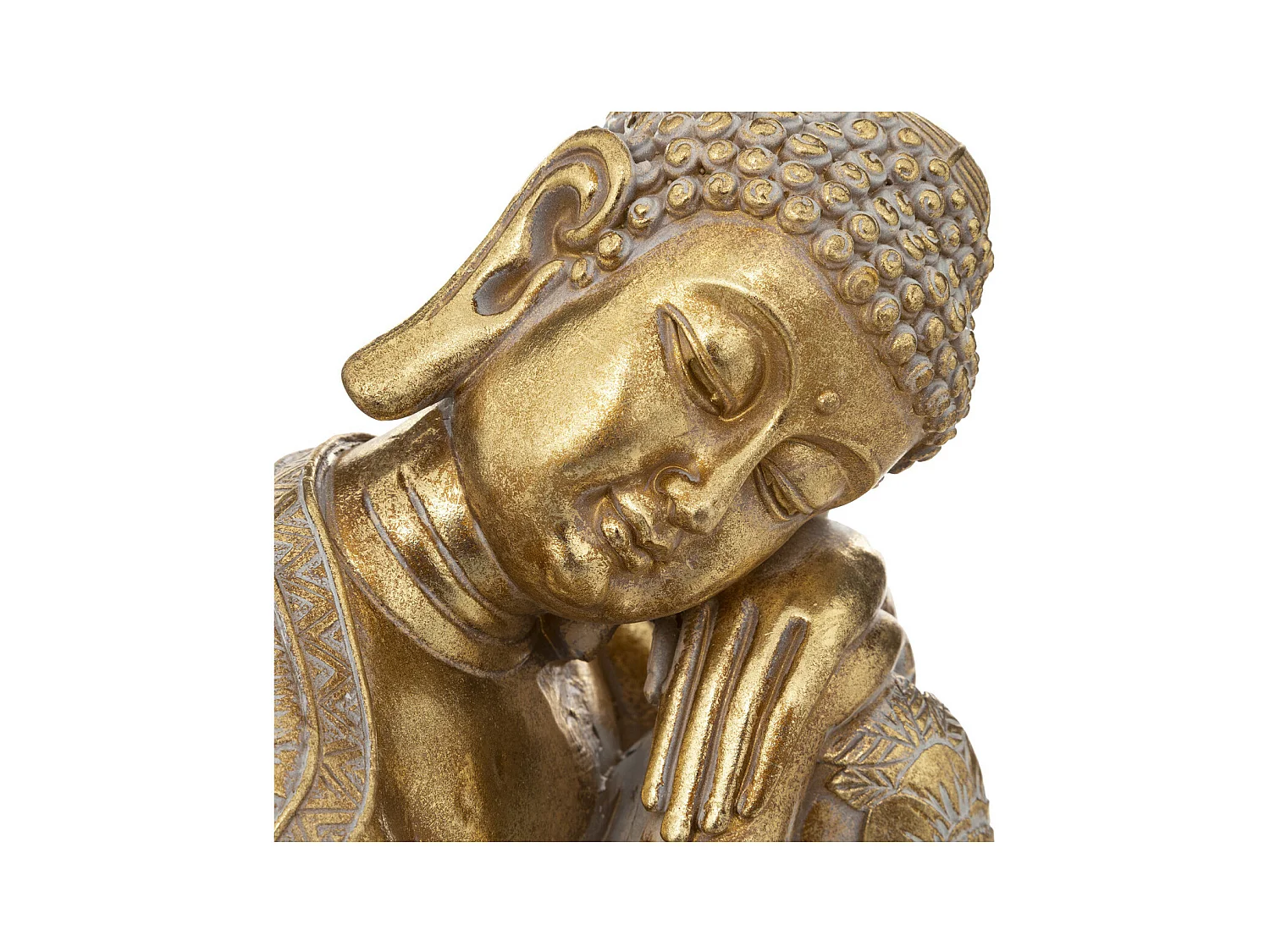 Statue décorative Bouddha en résine Dorée motifs en relief H 23 cm