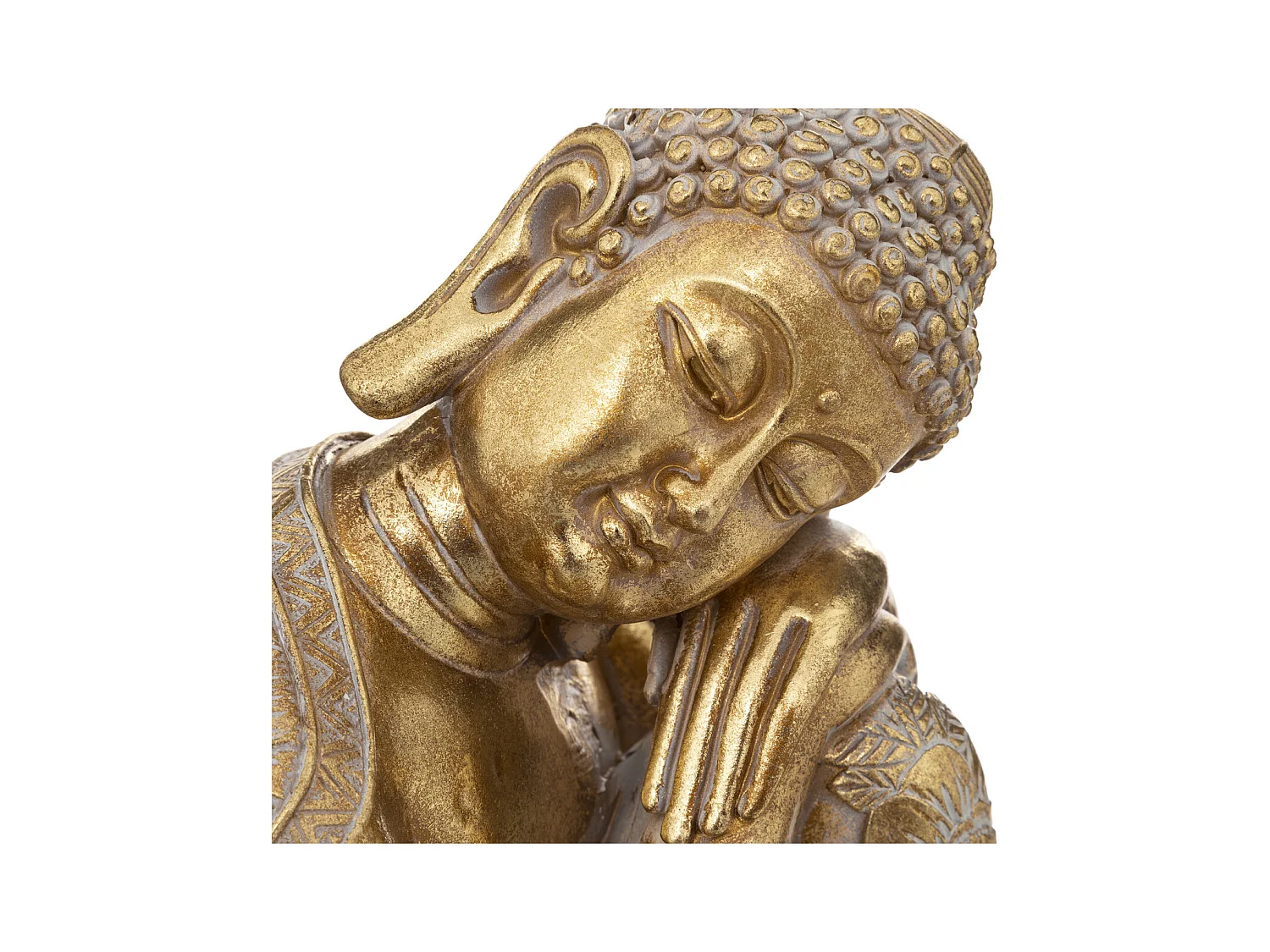Statue décorative Bouddha en résine Dorée motifs en relief H 23 cm