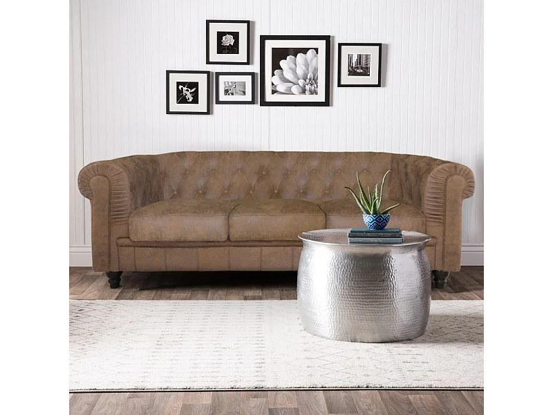 Canapé 3 Places "Chesterfield" 207cm Marron Vintage