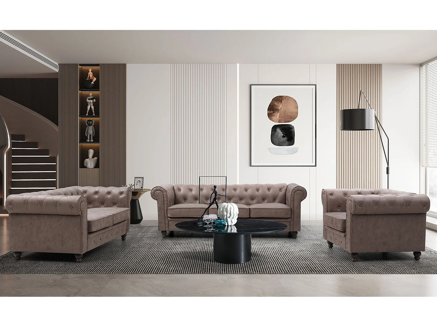 Canapé 3 Places "Chesterfield" 207cm Marron Vintage