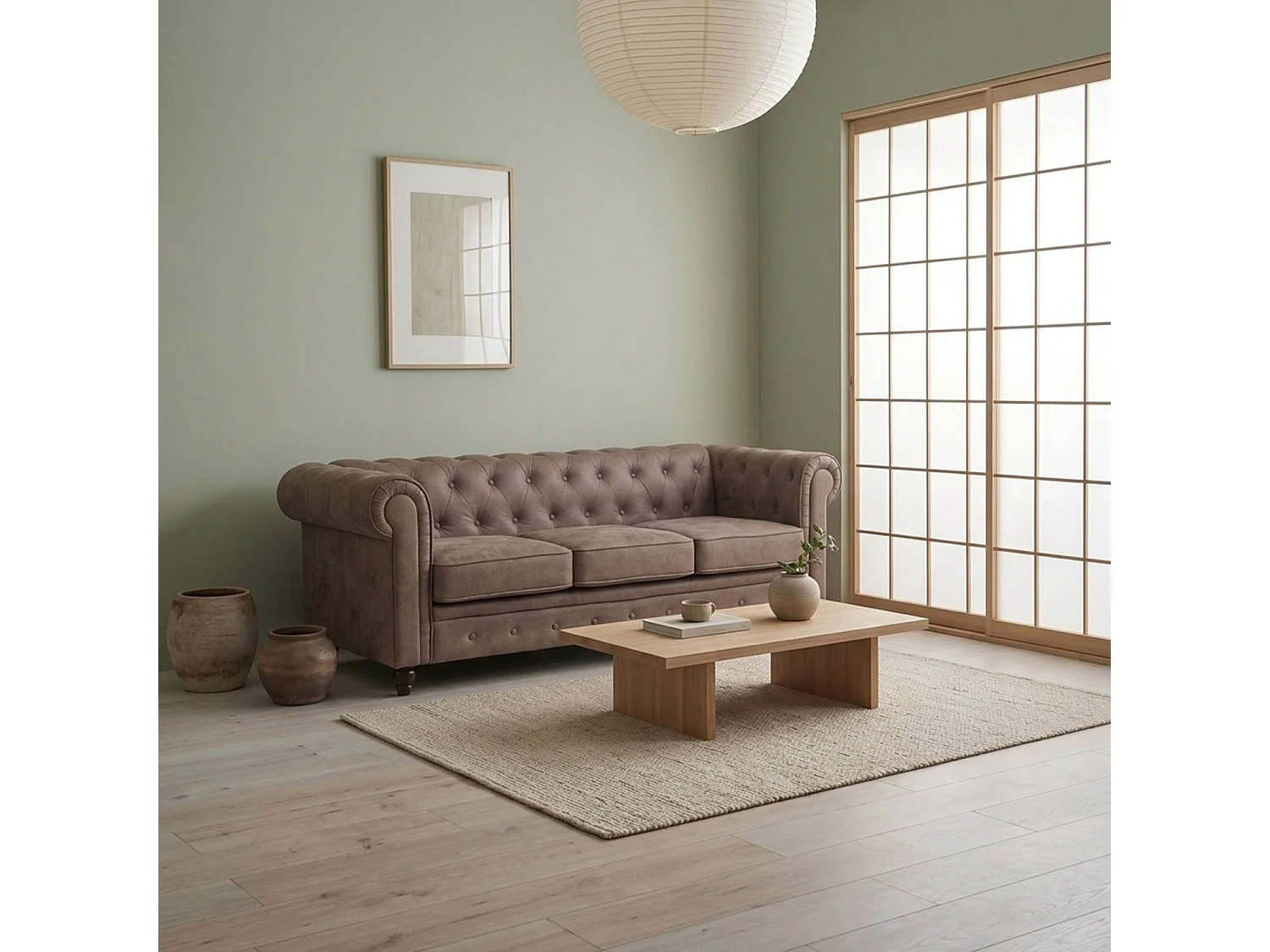 Canapé 3 Places "Chesterfield" 207cm Marron Vintage
