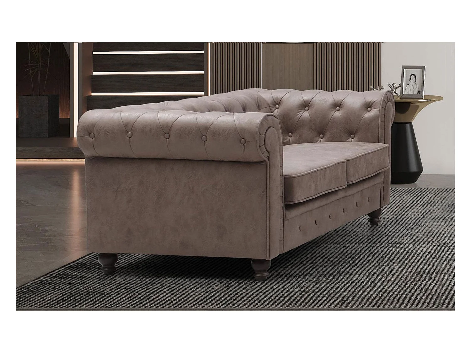 Canapé 2 Places "Chesterfield" 157cm Marron Vintage