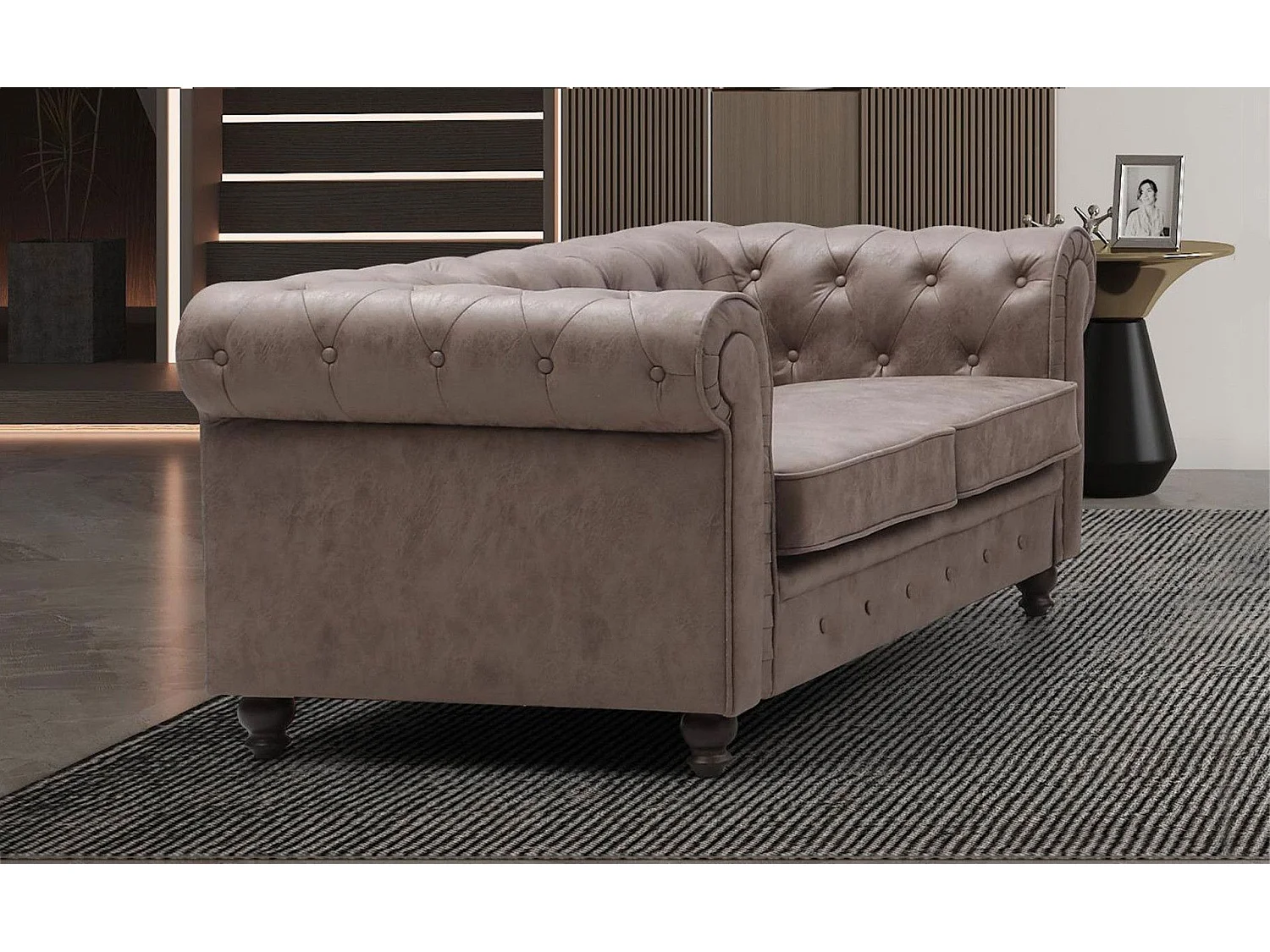 Canapé 2 Places "Chesterfield" 157cm Marron Vintage