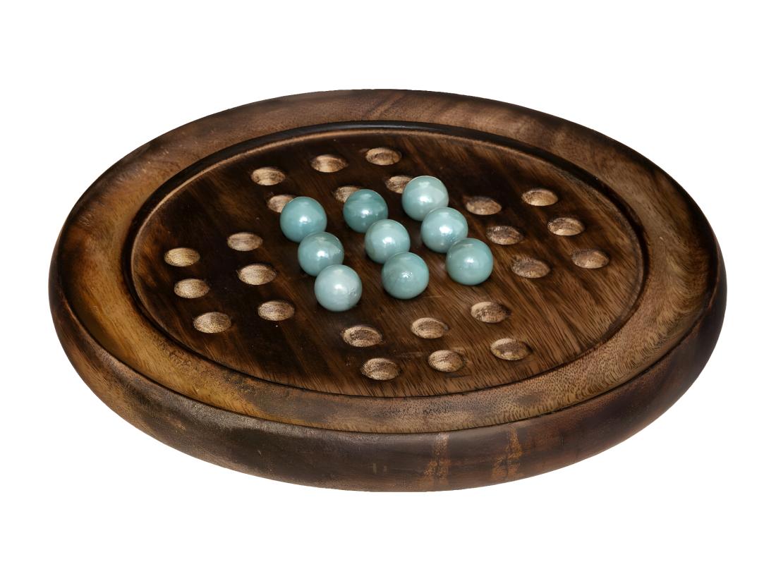 vente unique Objet déco Jeu de solitaire avec Support en Bois de Manguier et Billes en Verre