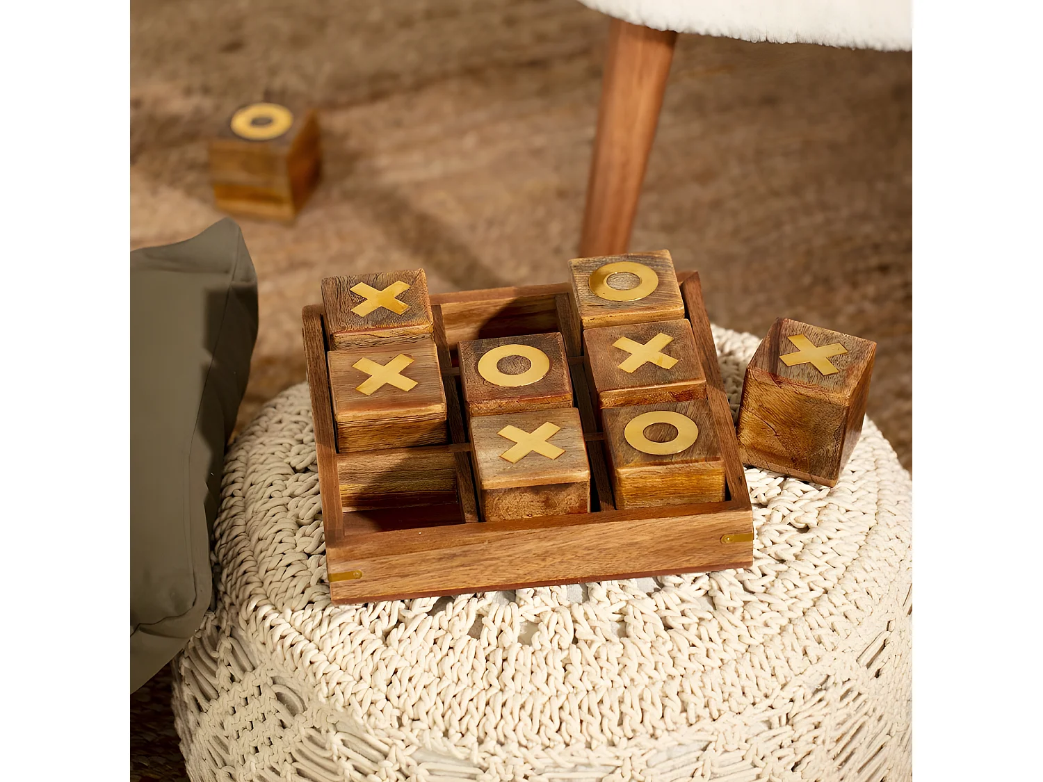 Jeu Morpion Déco "Bois d'Acacia" 23cm Marron
