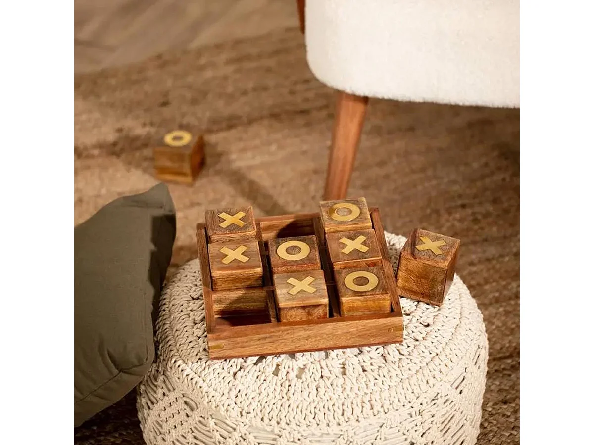 Jeu Morpion Déco "Bois d'Acacia" 23cm Marron