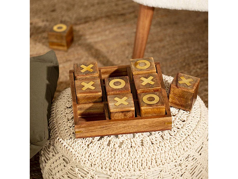 Jeu Morpion Déco "Bois d'Acacia" 23cm Marron