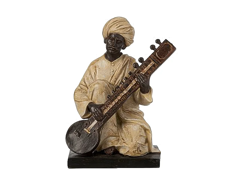 Statue Déco en Résine "Indien Musique" 24cm Beige