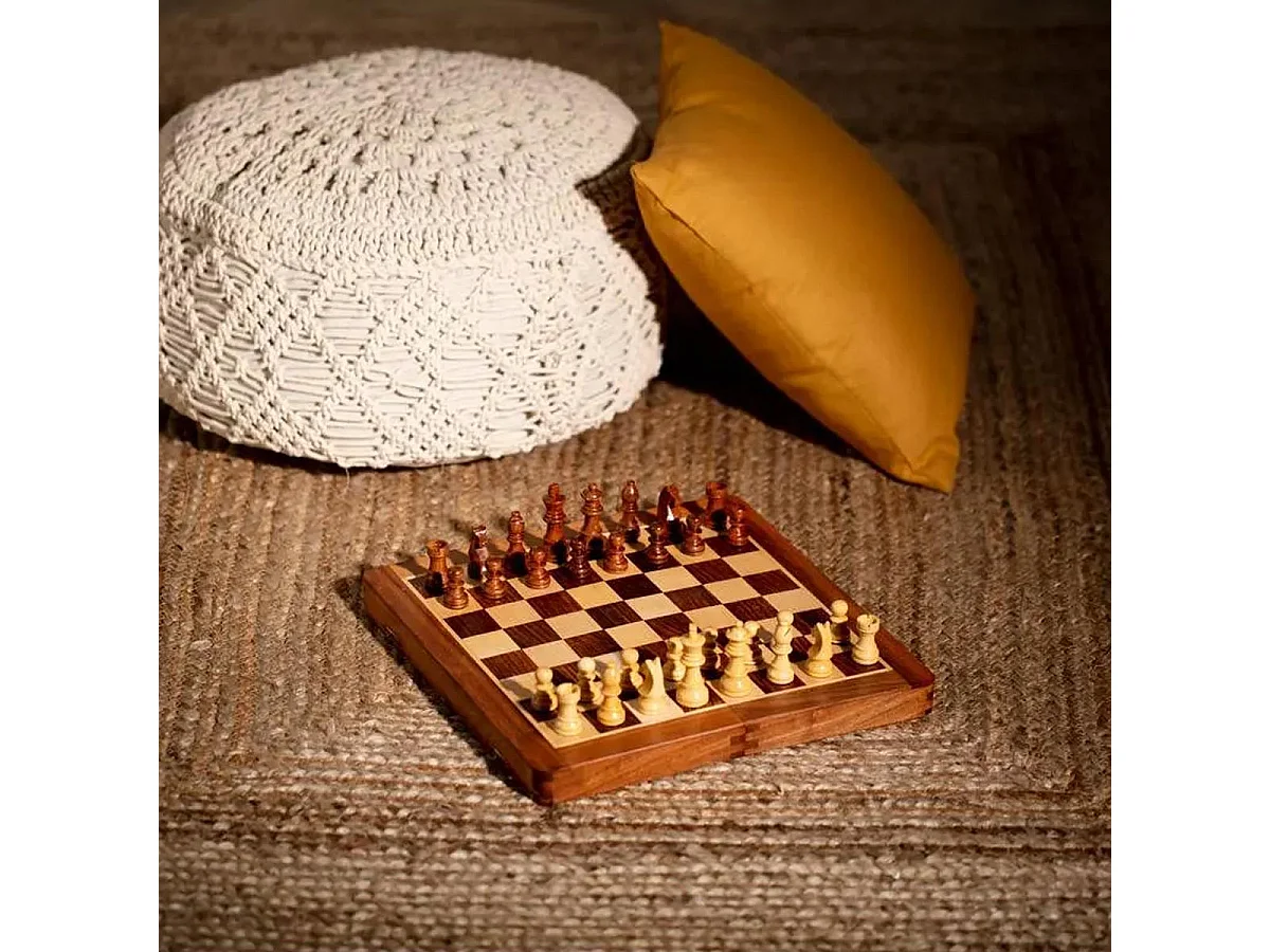 Jeu d'Échec Déco "Bois d'Acacia" 33cm Marron