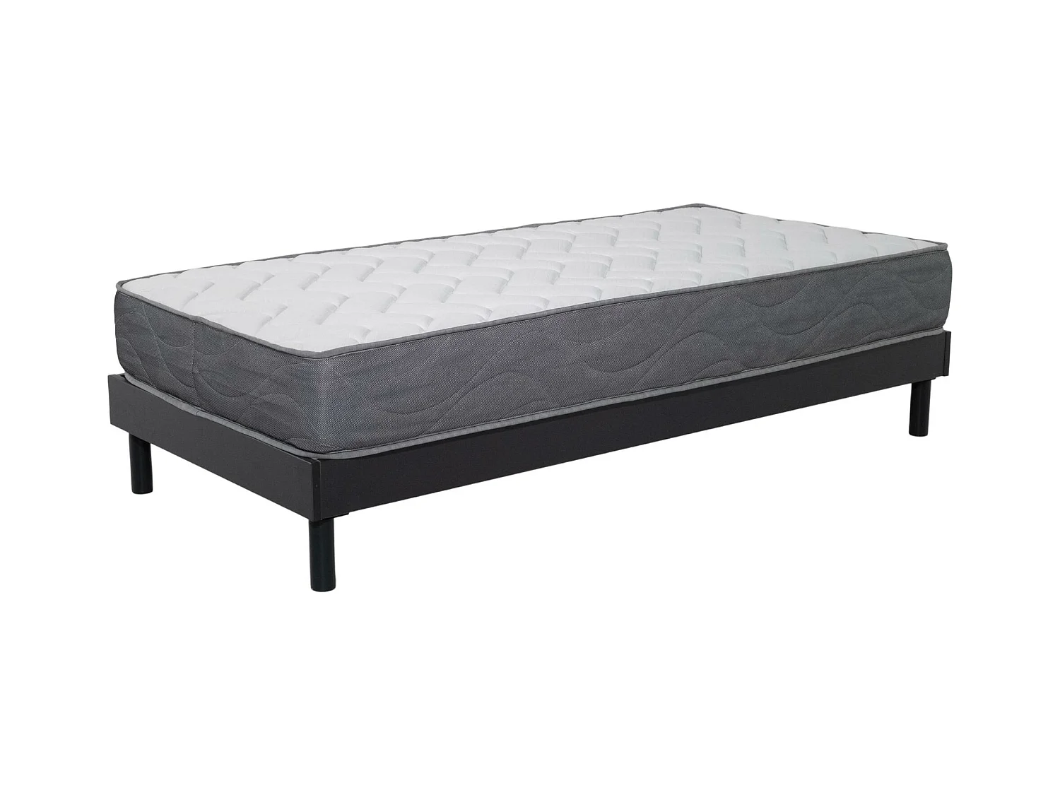 Ensemble Matelas mousse Luxe - 90x190cm - mousse et Sommier kit gris
