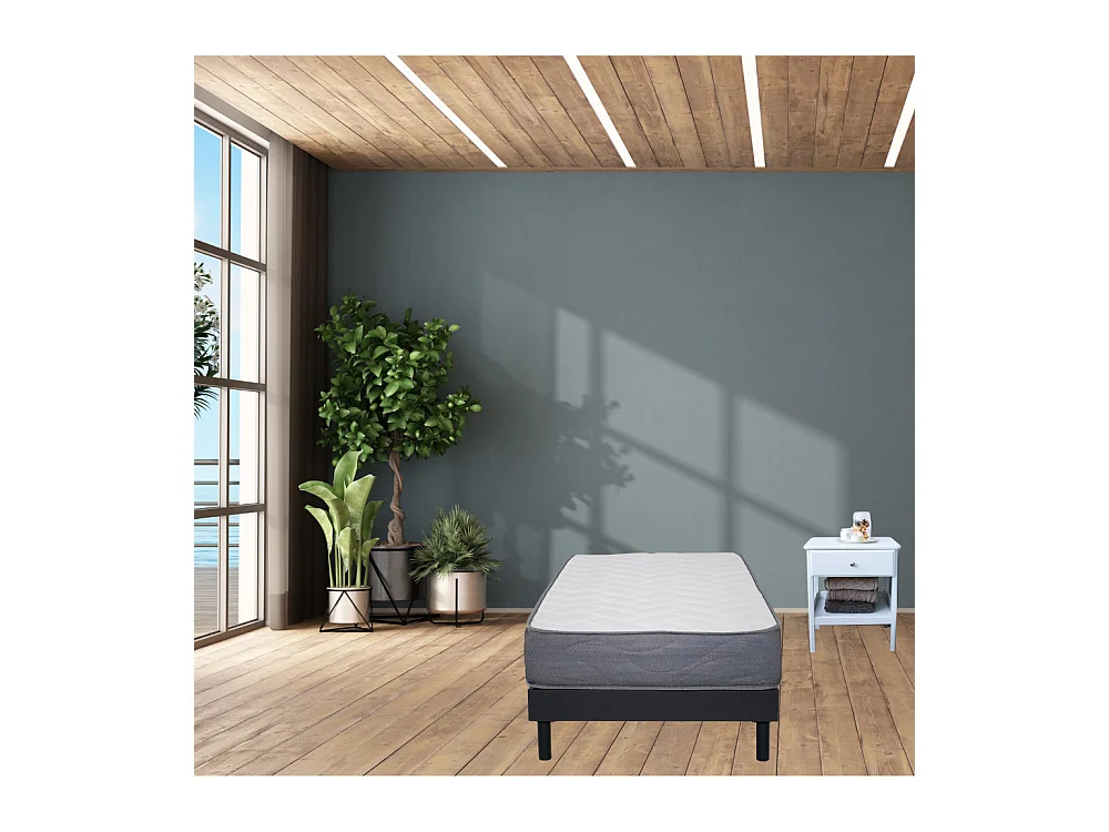Ensemble Matelas mousse Luxe - 90x190cm - mousse et Sommier kit gris