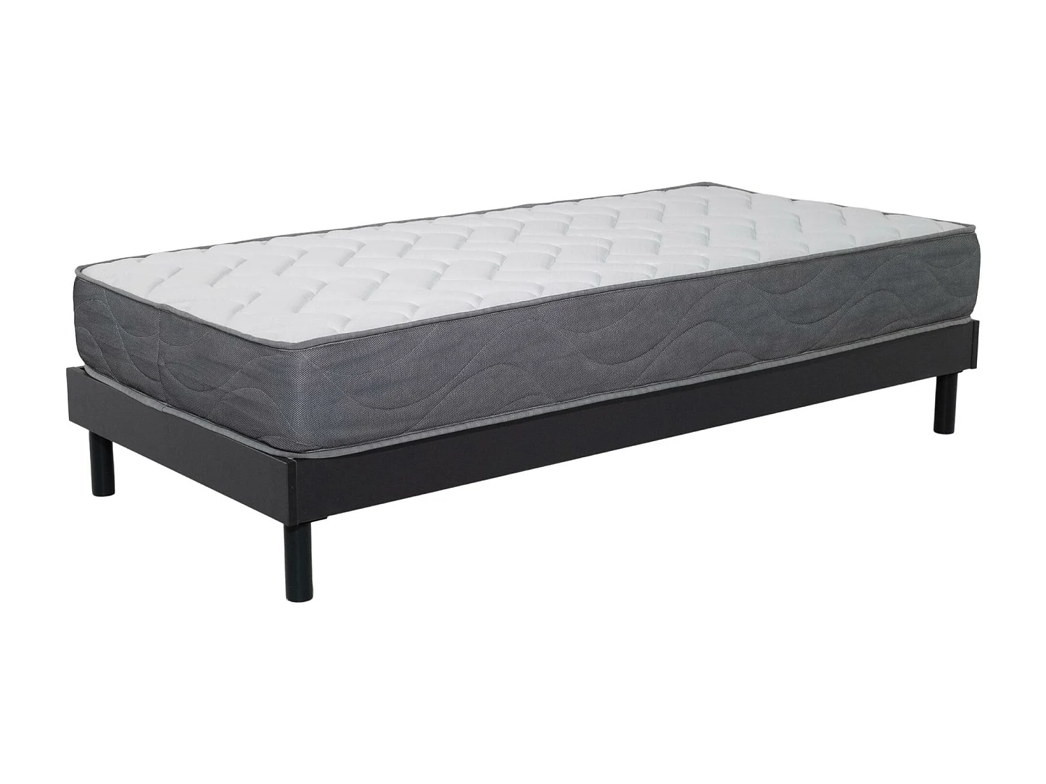 Ensemble Matelas mousse Luxe - 90x190cm - mousse et Sommier kit gris
