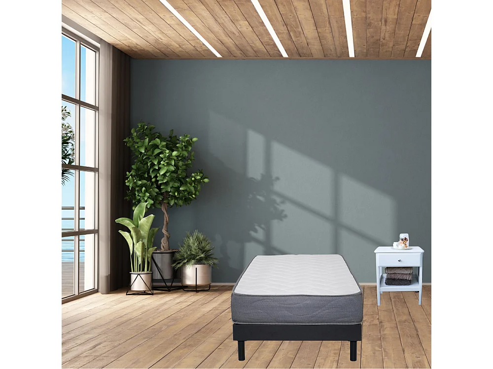 Ensemble Matelas mousse Luxe - 90x190cm - mousse et Sommier kit gris