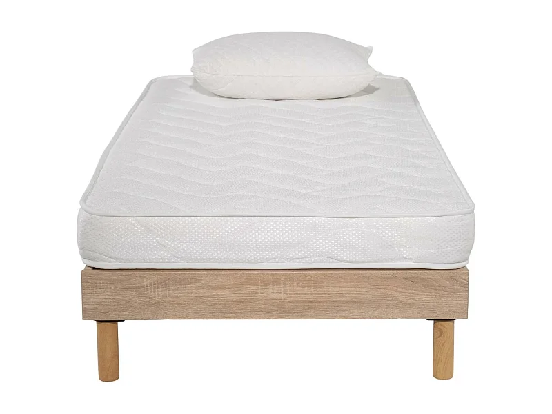 Ensemble Matelas mousse ECO - 90x190 - 1 Oreiller mémoire 50x70 - Sommier kit couleur chêne