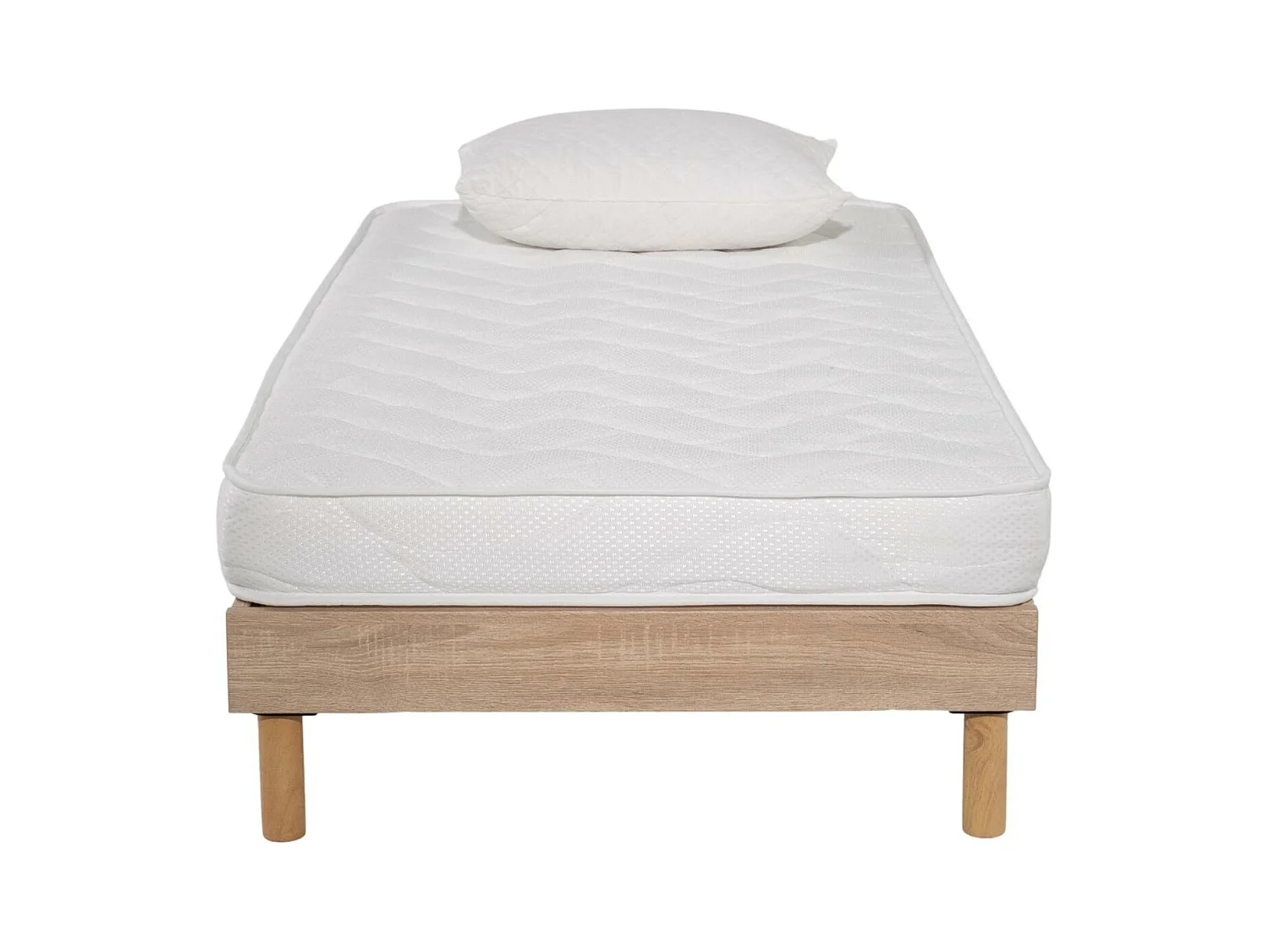 Ensemble Matelas mousse ECO - 90x190 - 1 Oreiller mémoire 50x70 - Sommier kit couleur chêne
