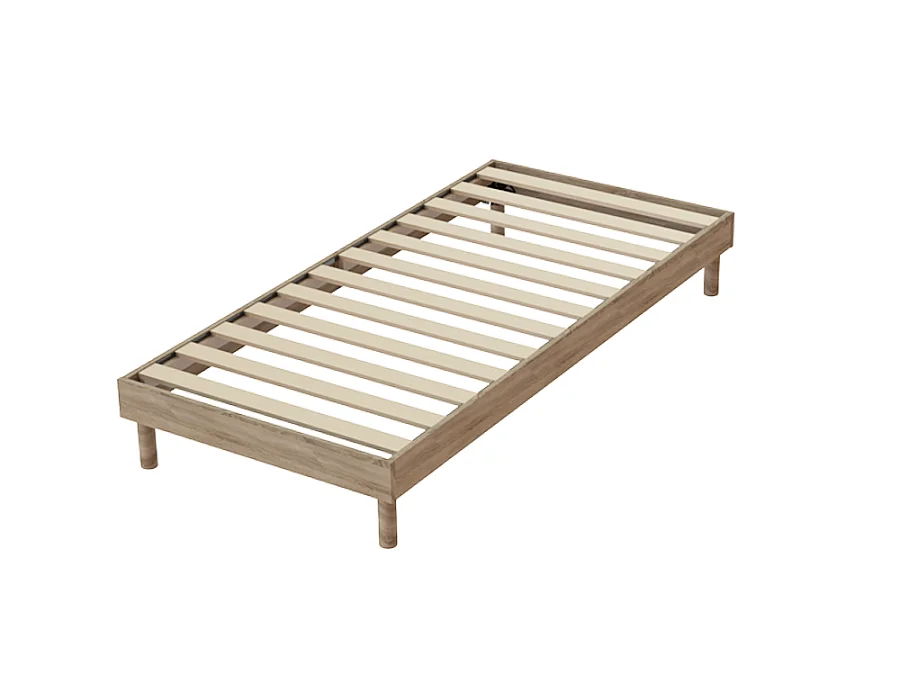 Ensemble Matelas mousse ECO - 90x190 - 1 Oreiller mémoire 50x70 - Sommier kit couleur chêne