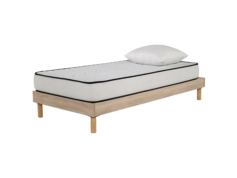 Ensemble Matelas mousse Confort 90x190cm - mousse  - 1 Oreiller 60x60 et Sommier kit couleur chêne