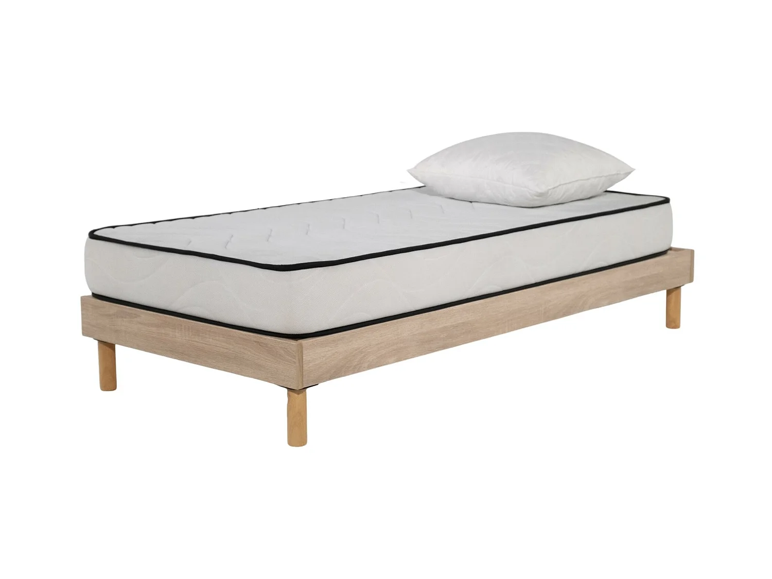 Ensemble Matelas mousse Confort 90x190cm - mousse  - 1 Oreiller 60x60 et Sommier kit couleur chêne
