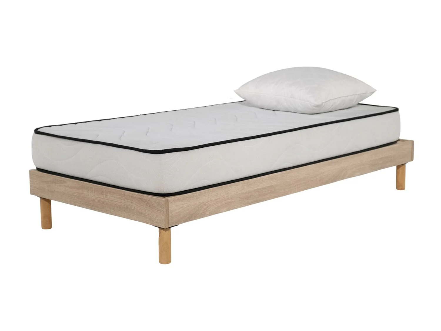 Ensemble Matelas mousse Confort 90x190cm - mousse  - 1 Oreiller 60x60 et Sommier kit couleur chêne