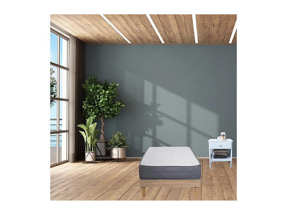 Ensemble Matelas mousse Luxe - 90x190cm - mousse et Sommier kit couleur chêne