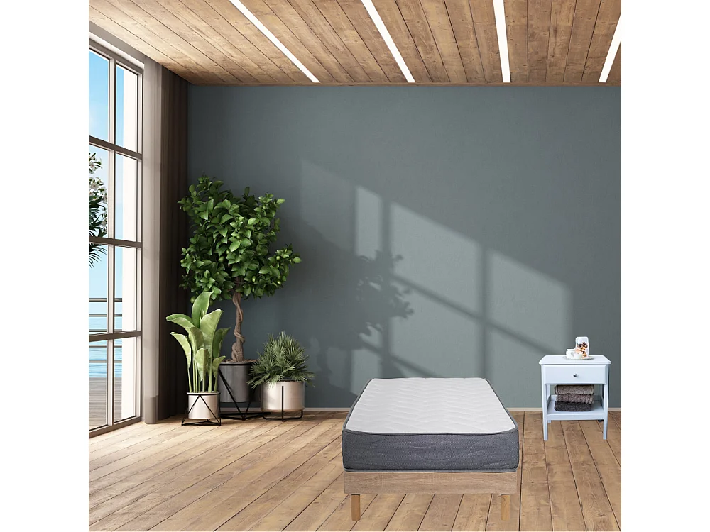 Ensemble Matelas mousse Luxe - 90x190cm - mousse et Sommier kit couleur chêne