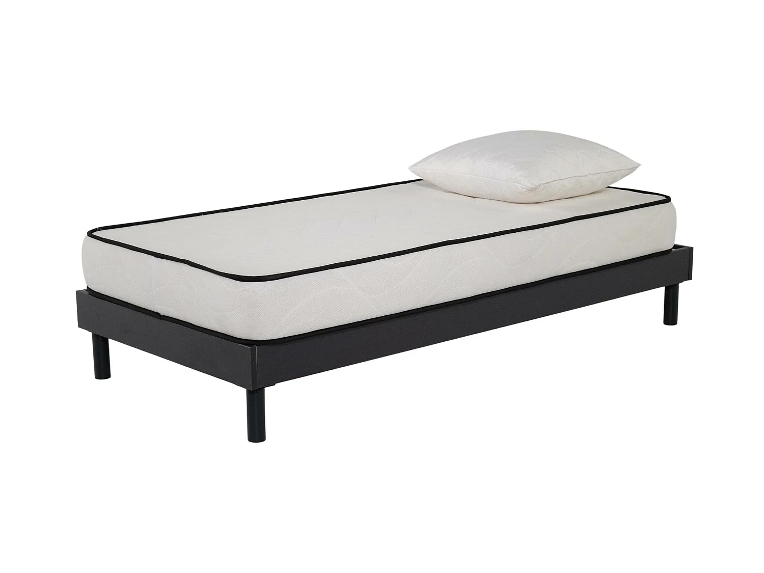 Ensemble Matelas mousse Confort 90x190cm - mousse  - 1 Oreiller 60x60 et Sommier kit gris
