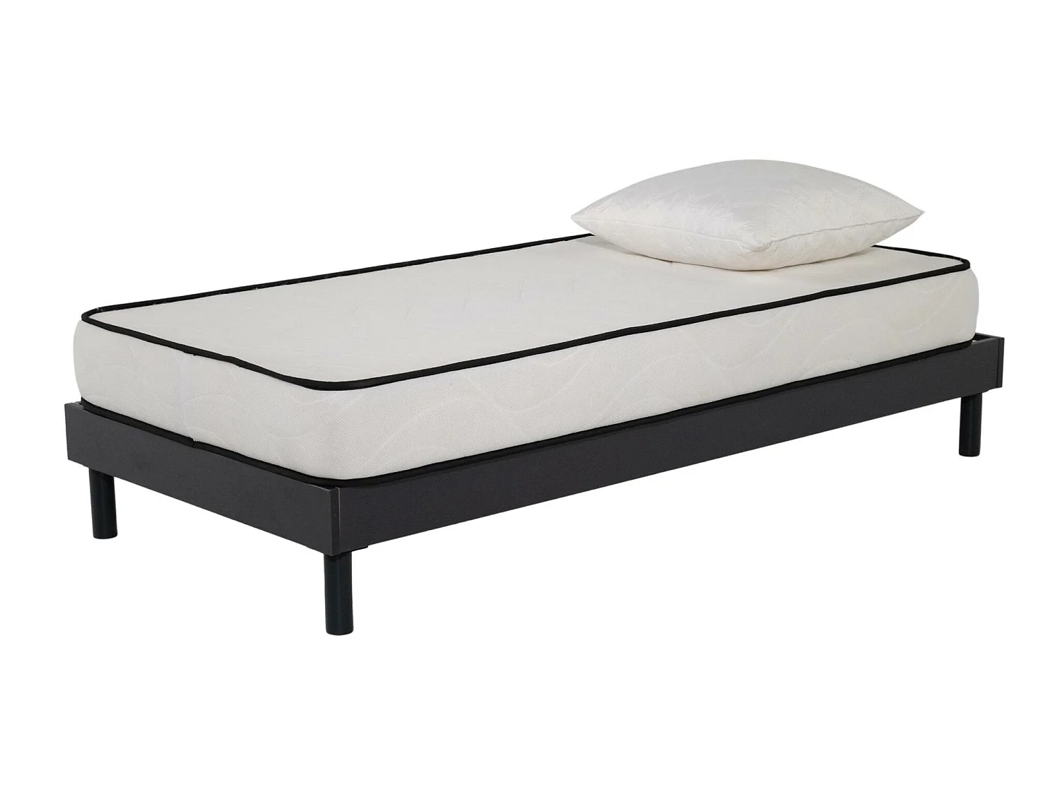 Ensemble Matelas mousse Confort 90x190cm - mousse  - 1 Oreiller 60x60 et Sommier kit gris