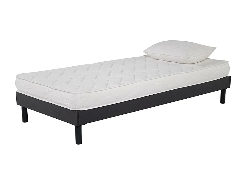 Ensemble Matelas mousse ECO - 90x190 et 1 Oreiller flocons mémoire 50x70 - Sommier kit Gris