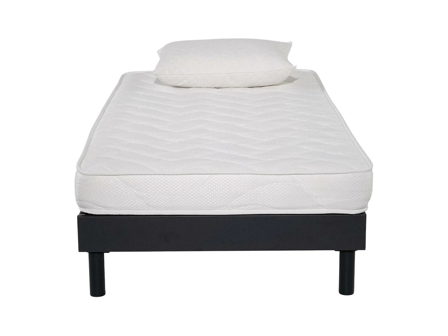 Ensemble Matelas mousse ECO - 90x190 et 1 Oreiller flocons mémoire 50x70 - Sommier kit Gris