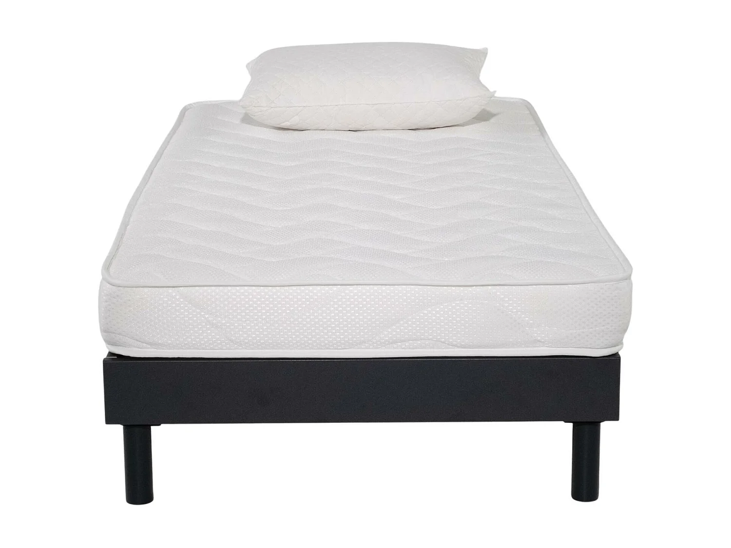 Ensemble Matelas mousse ECO - 90x190 et 1 Oreiller flocons mémoire 50x70 - Sommier kit Gris