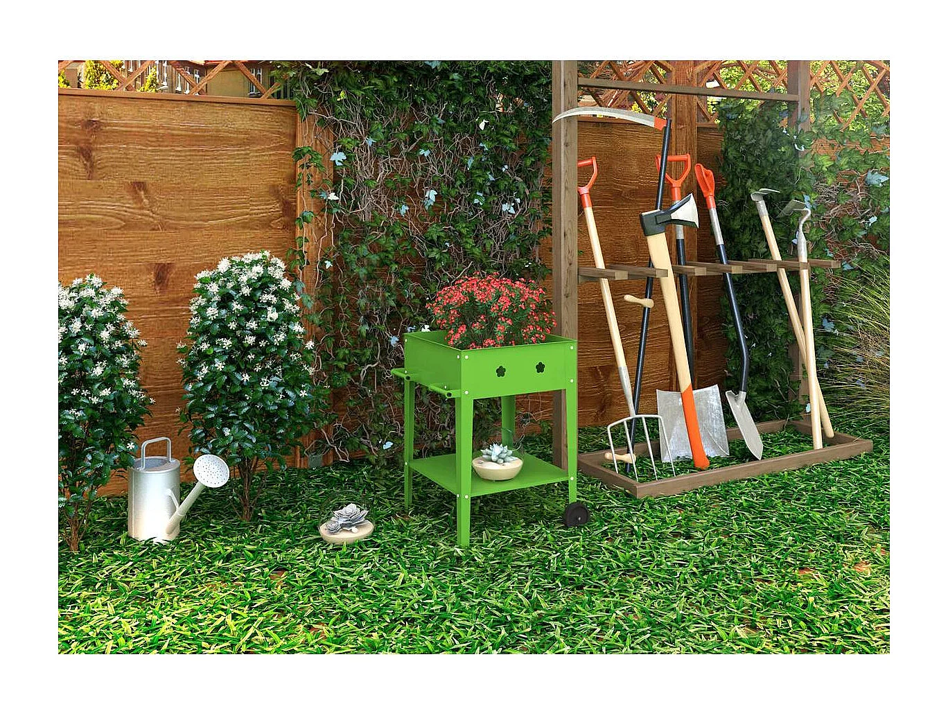 Carrello portavasi in metallo "Laurier" - 55 x 55 x 80 cm - Verde