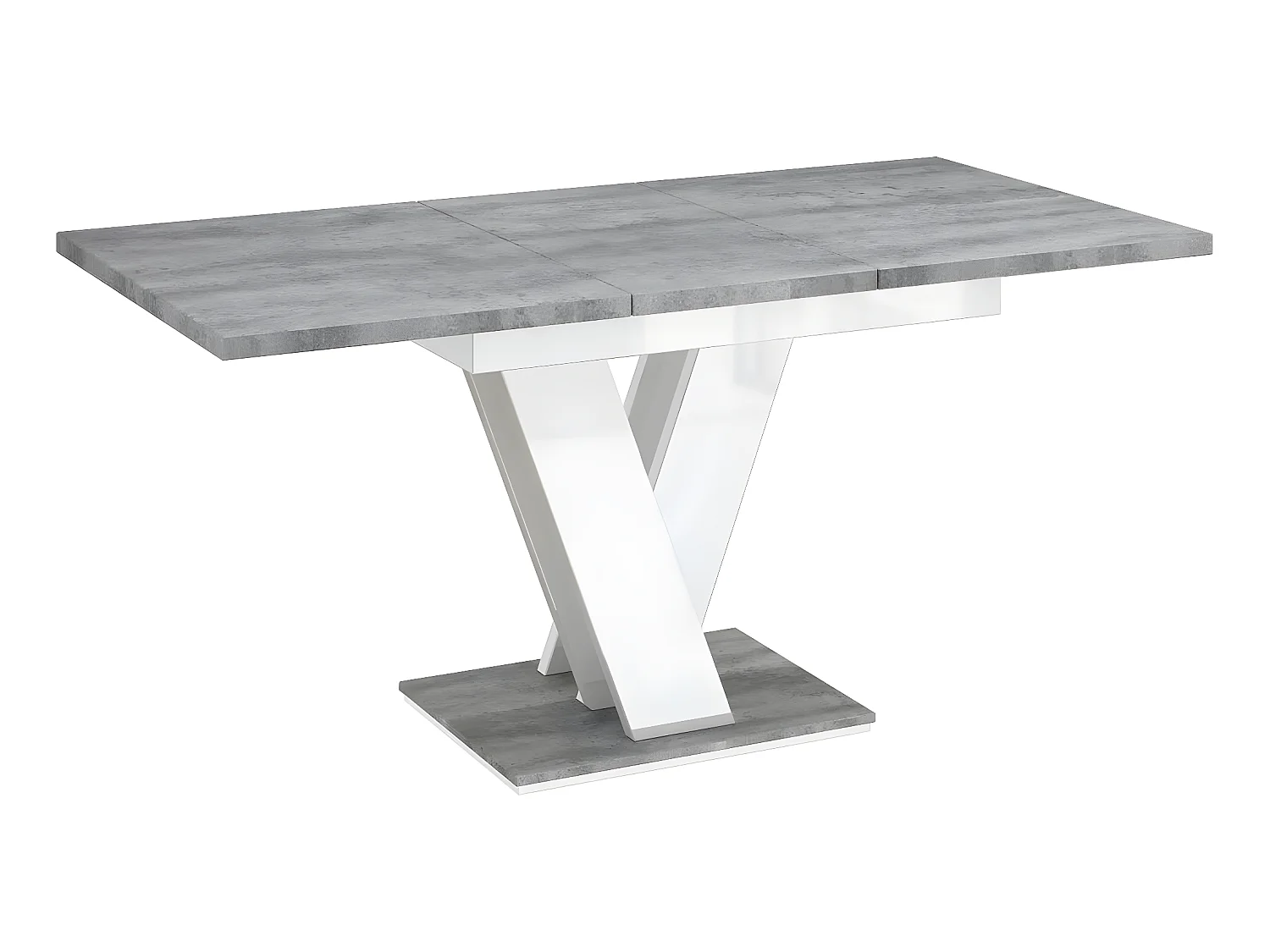 Table repas extensible "Masiv" - 120/160 x 80 x 75 cm - Béton/Blanc brillant