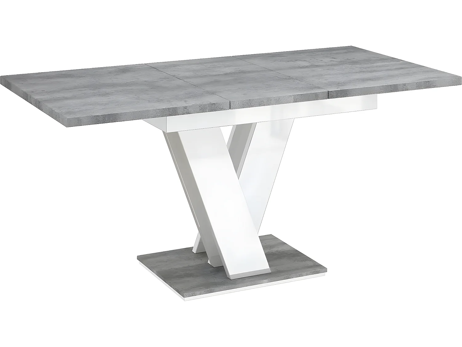 Table repas extensible "Masiv" - 120/160 x 80 x 75 cm - Béton/Blanc brillant