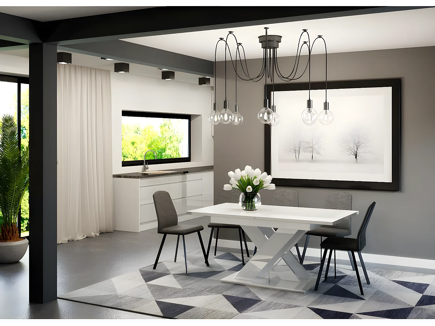 Table repas extensible "Bronx" - 140/180 x 80 x 75 cm - Blanc brillant