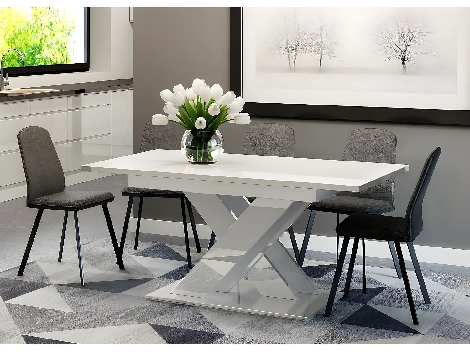 Table repas extensible "Bronx" - 140/180 x 80 x 75 cm - Blanc brillant