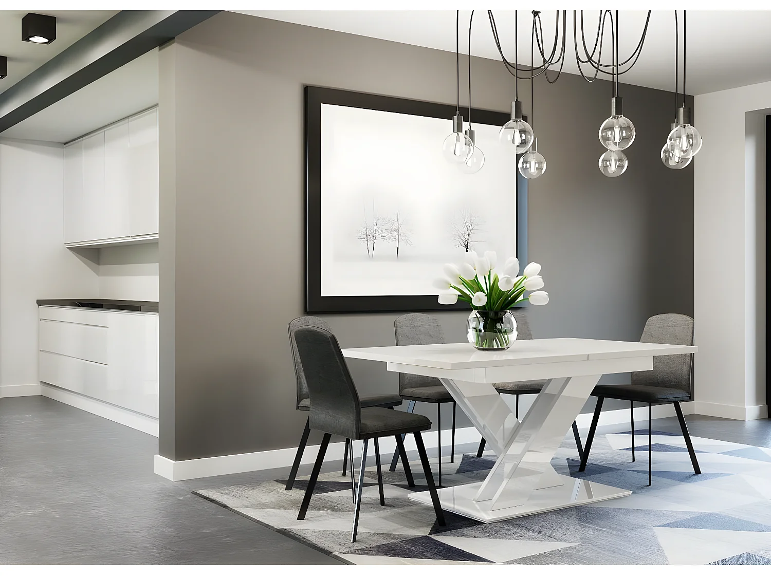 Table repas extensible "Bronx" - 140/180 x 80 x 75 cm - Blanc brillant