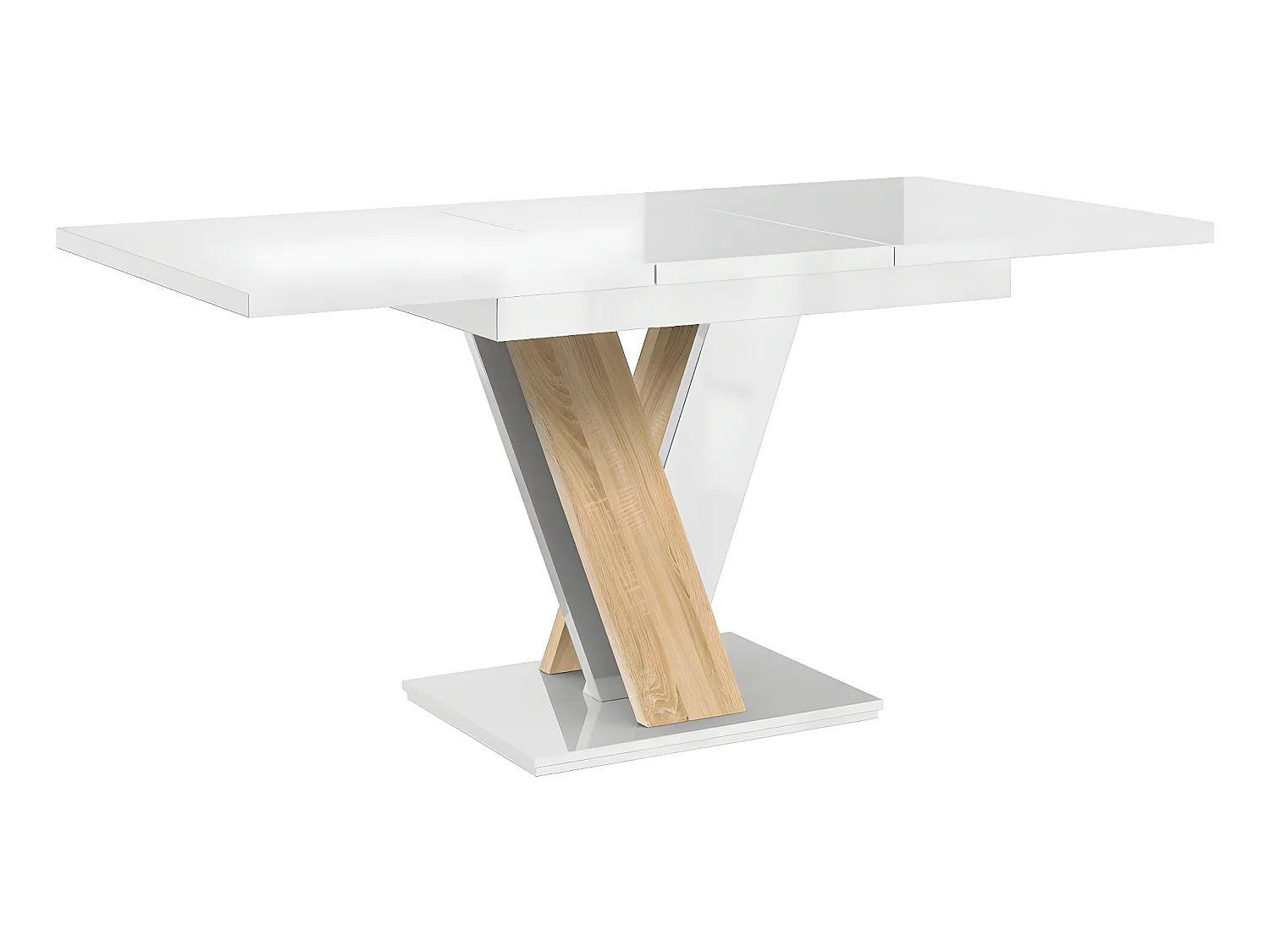 Table repas extensible "Masiv" - 120/160 x 80 x 75 cm - Blanc brillant/Sonoma