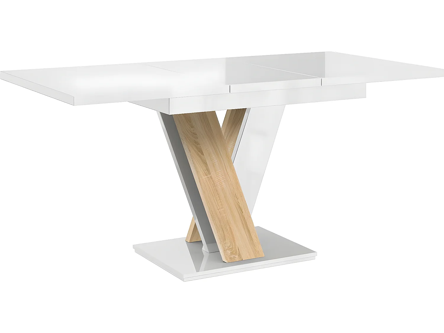 Table repas extensible "Masiv" - 120/160 x 80 x 75 cm - Blanc brillant/Sonoma