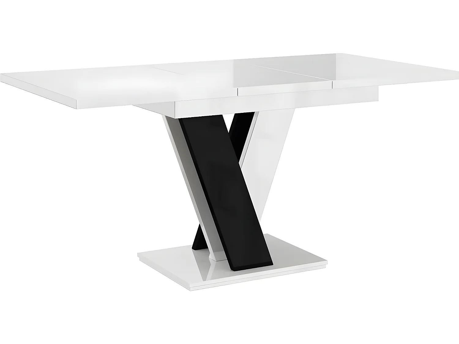 Table repas extensible "Masiv" - 120/160 x 80 x 75 cm - Blanc brillant/Noir brillant