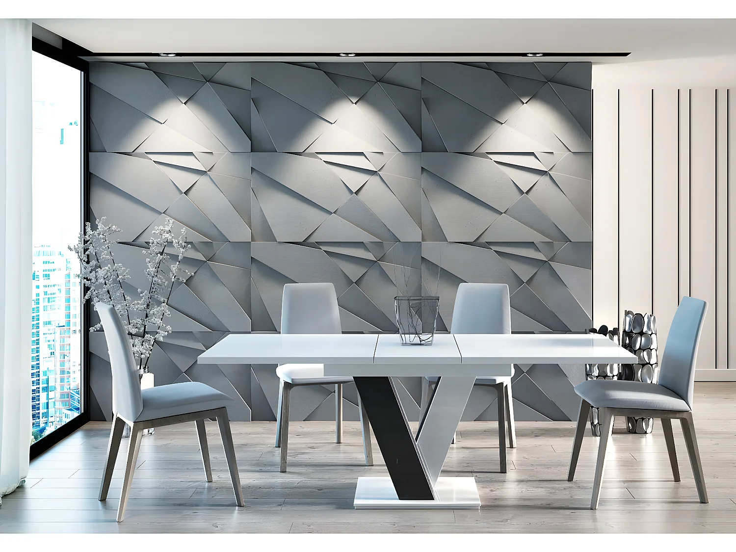 Table repas extensible "Masiv" - 120/160 x 80 x 75 cm - Blanc brillant/Noir brillant